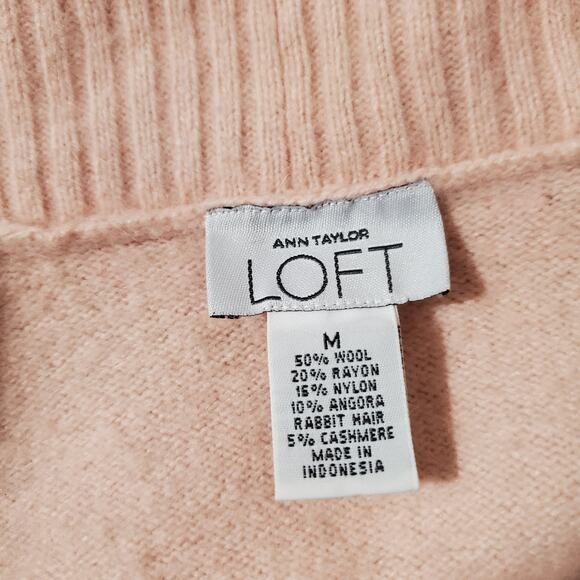 Ann Taylor LOFT Wool Angora Cashmere Ribbed Shawl Faux Wrap Sweater Size M Pink - Picture 7 of 9